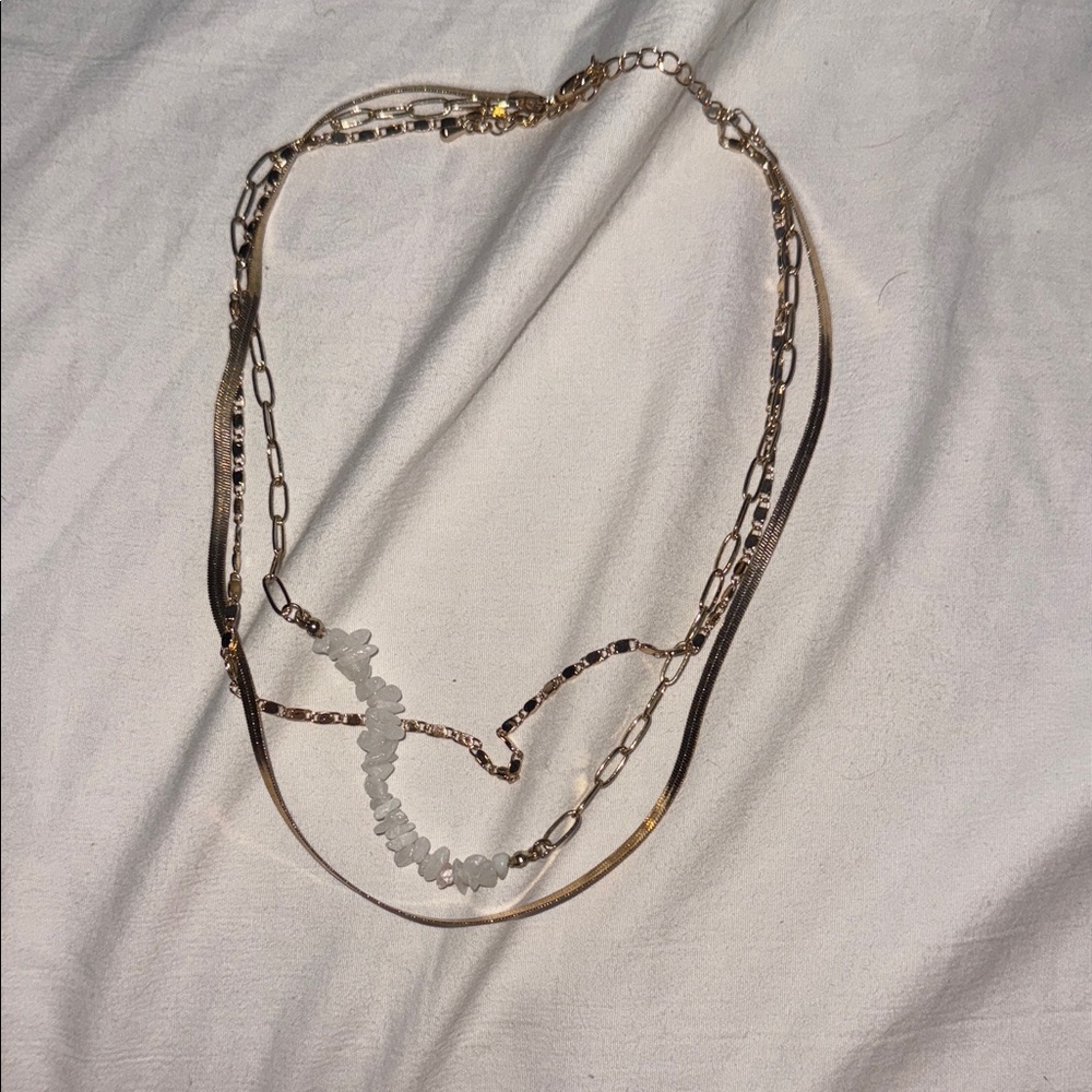 Layered Gold-Tone Necklace with stones